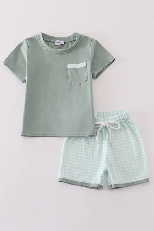 Sage Gingham Boy Short Set