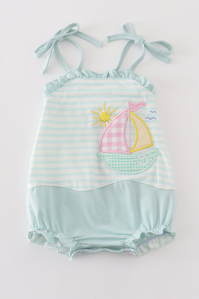 Blue Stripe Sailboat Girl Set
