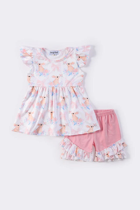 Pink Bunny Print Short Set