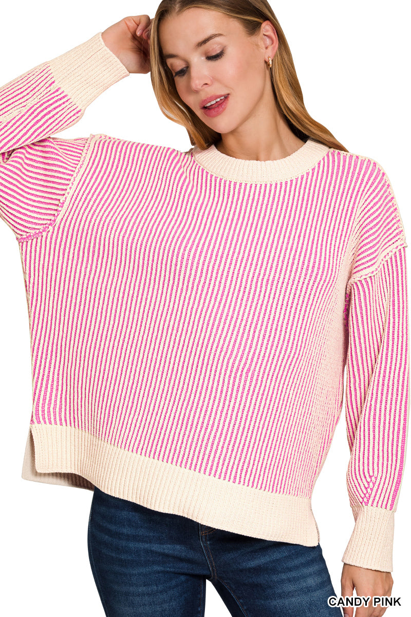 Two-tone Corded Sweater