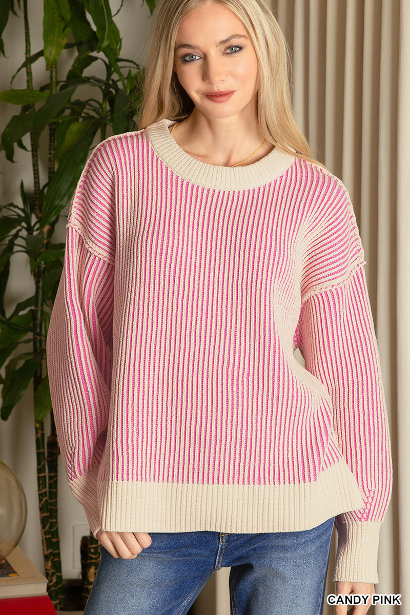 Two-tone Corded Sweater