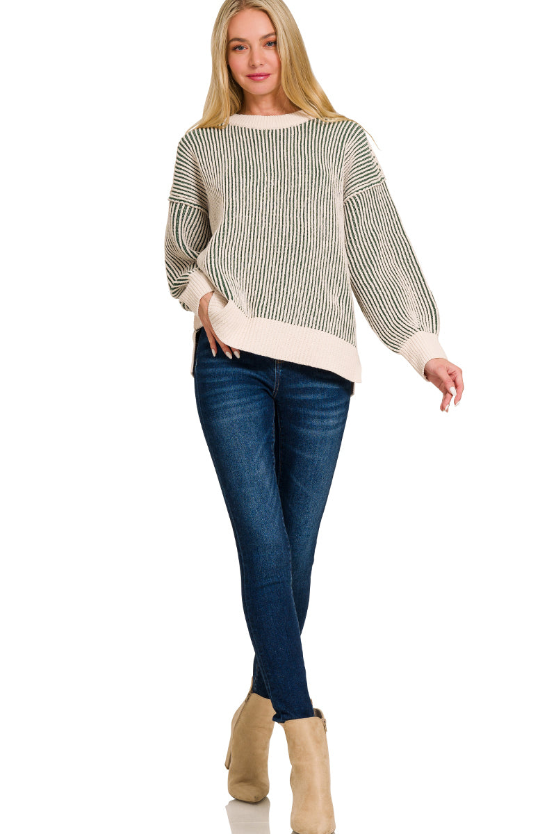 Two-tone Corded Sweater