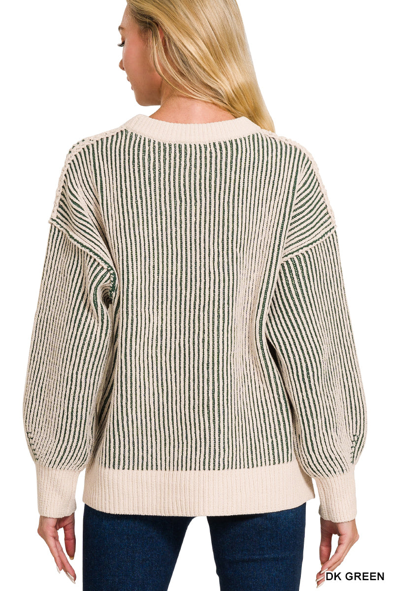 Two-tone Corded Sweater