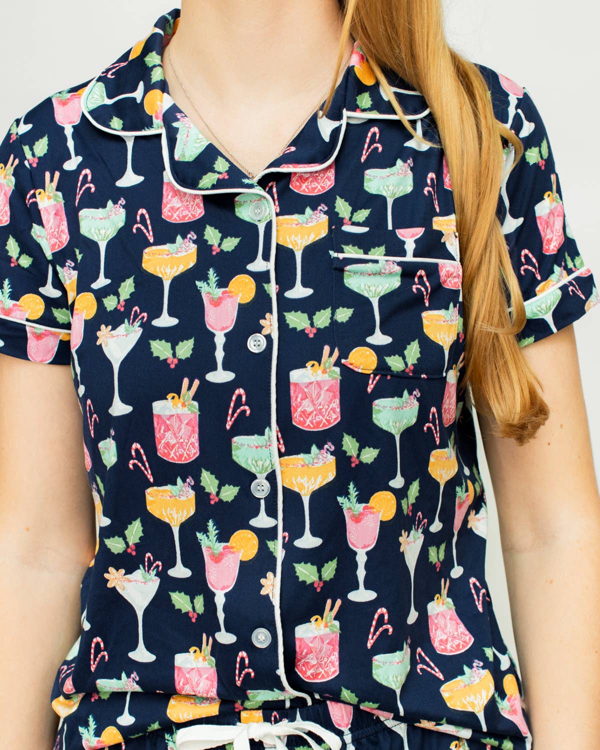 Fizz the Season Short Sleeve Button Up Sleep Shirt   Royal/Multi   -Asst.