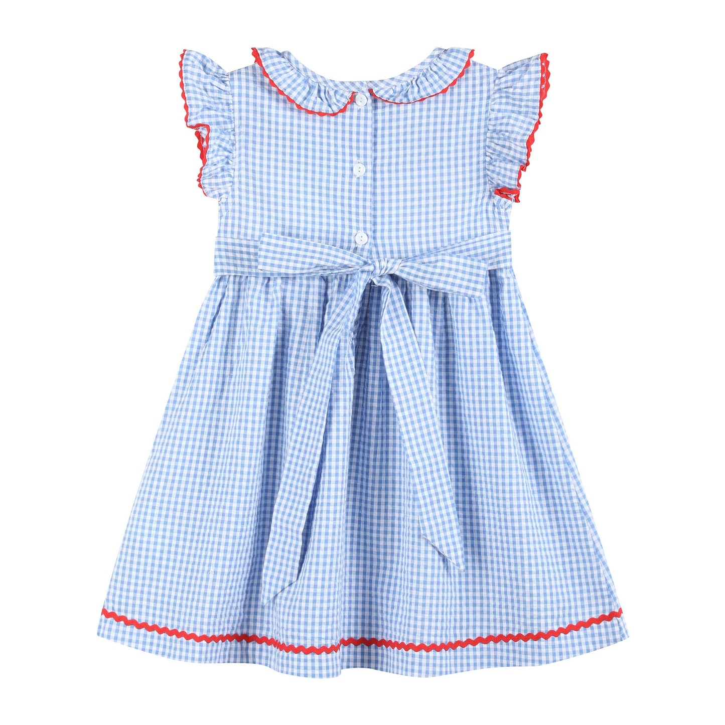 Blue Gingham Crawfish Smocked Dress