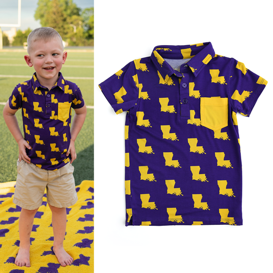 Boys Shirt Polo Louisiana Purple & Gold