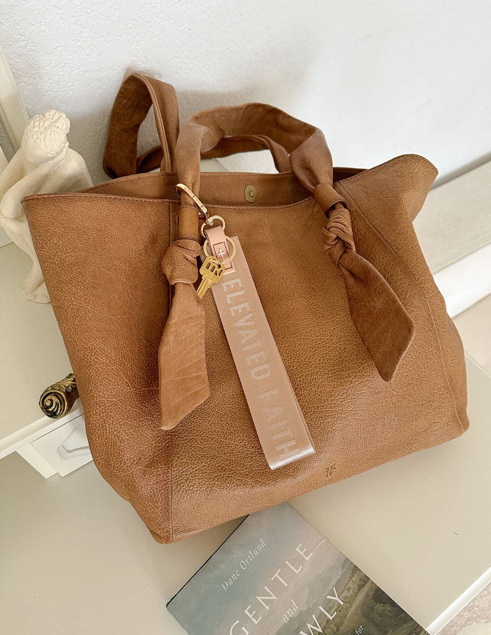 Beige Oversized Logo Keychain