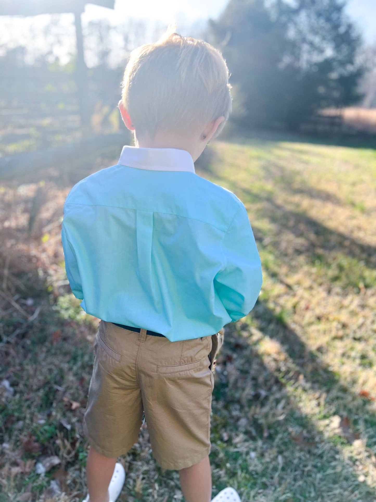 Boys' Embroidered Bunny Pocket Collared Shirt