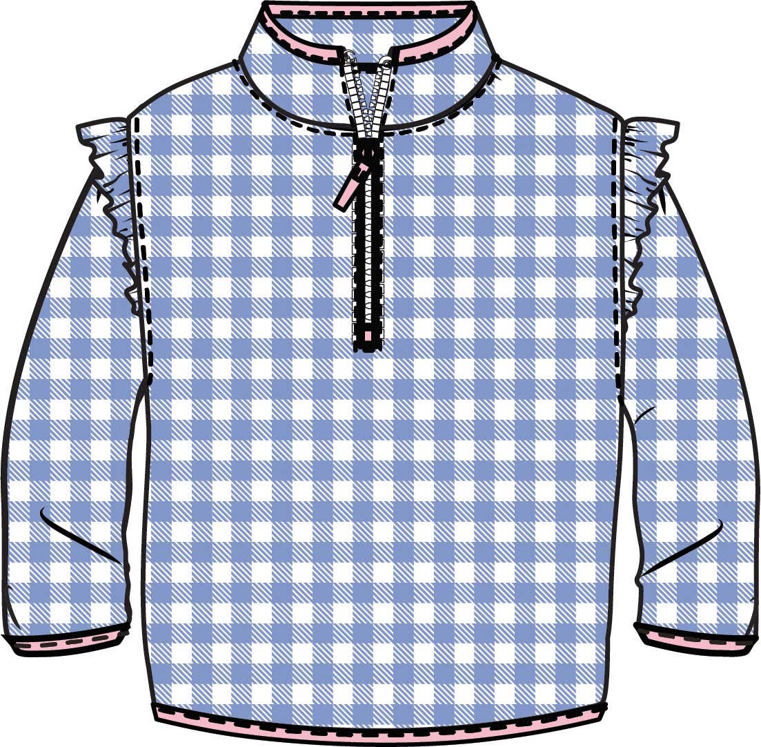 Girls Periwinkle Blue Gingham Pullover