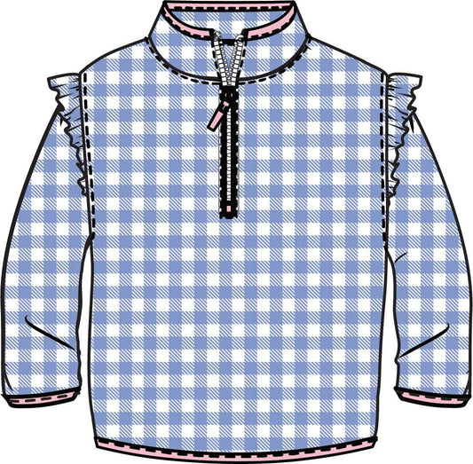 Girls Periwinkle Blue Gingham Pullover